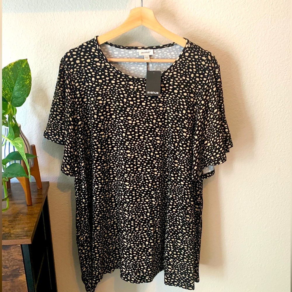 NWT Plus Size Avenue Tan Black Polka Dot Tunic 29 Inch Top 14/16W